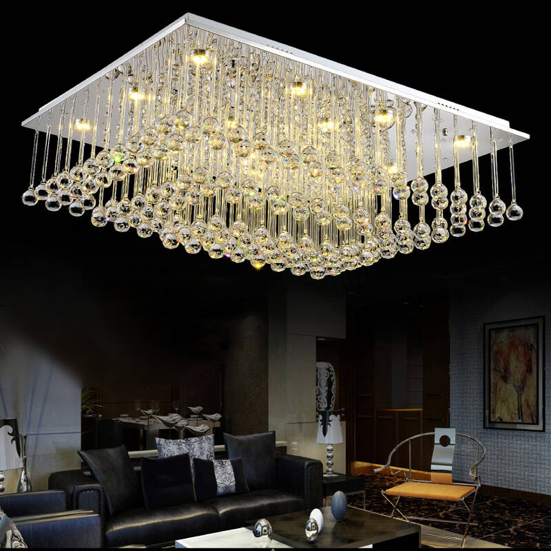 韩鹿 时尚现代简约水晶灯 led长方形水晶灯 吸顶灯 客厅灯具 时尚卧室