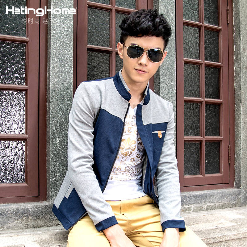 hetinghome男装秋季韩国青年男士修身夹克衫潮男立领简约夹克外套
