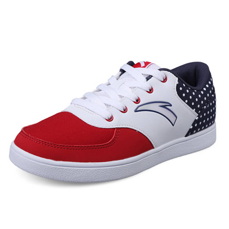 百搭缓震轻便透气帆布拼接波点板鞋12538070 12538070-1大红/安踏白