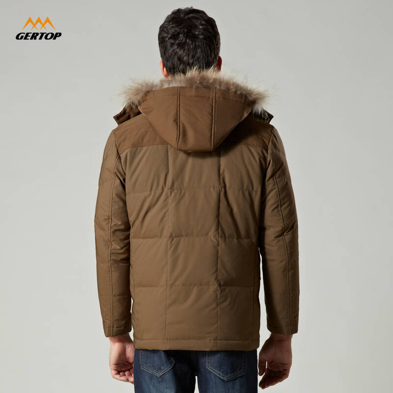 gertop德意志山峰男装 冬季新款中长款带帽羽绒服外套 f3707034 卡其