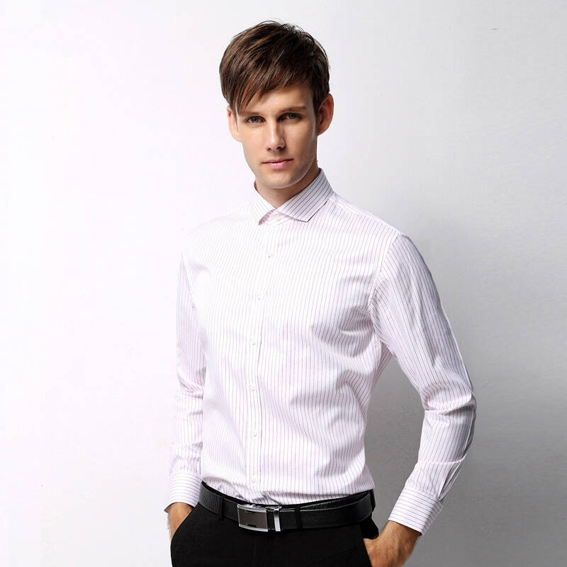 乔治白giuseppe 2015春季新款男士衬衫长袖 男免烫衬衣条纹 粉红色 38
