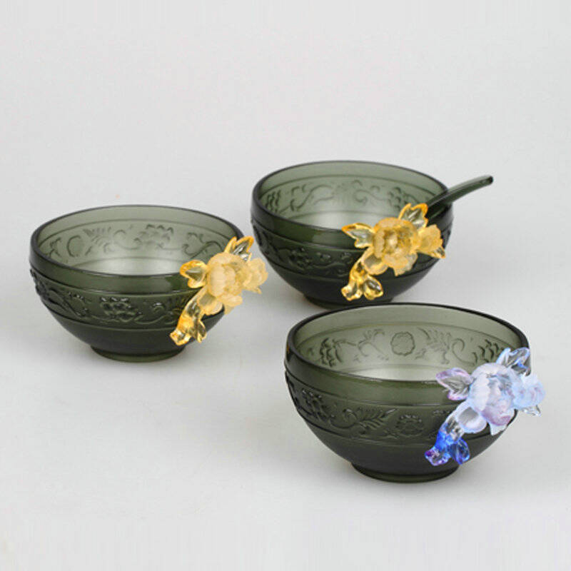 琉璃碗 琉璃餐具 碗筷套装 结婚礼品 家居摆件 创意礼品 碗筷 紫花款
