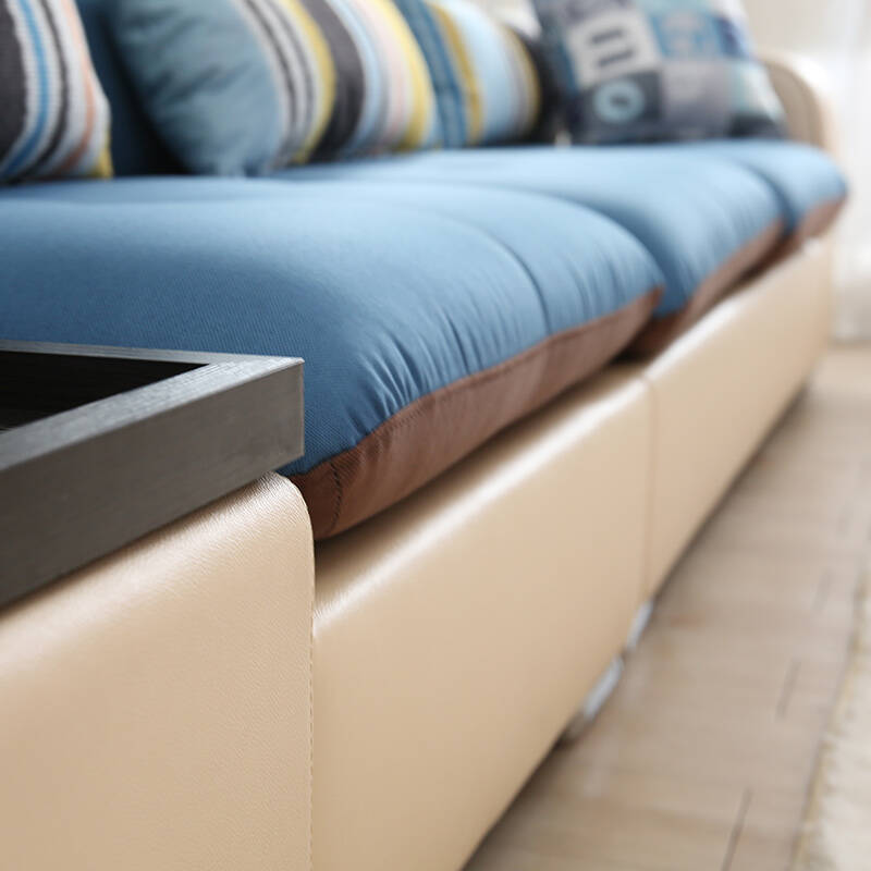 乐和居 布艺沙发 组合客厅 家具 可储物 可拆洗 皮艺扶手 珍珠靛蓝