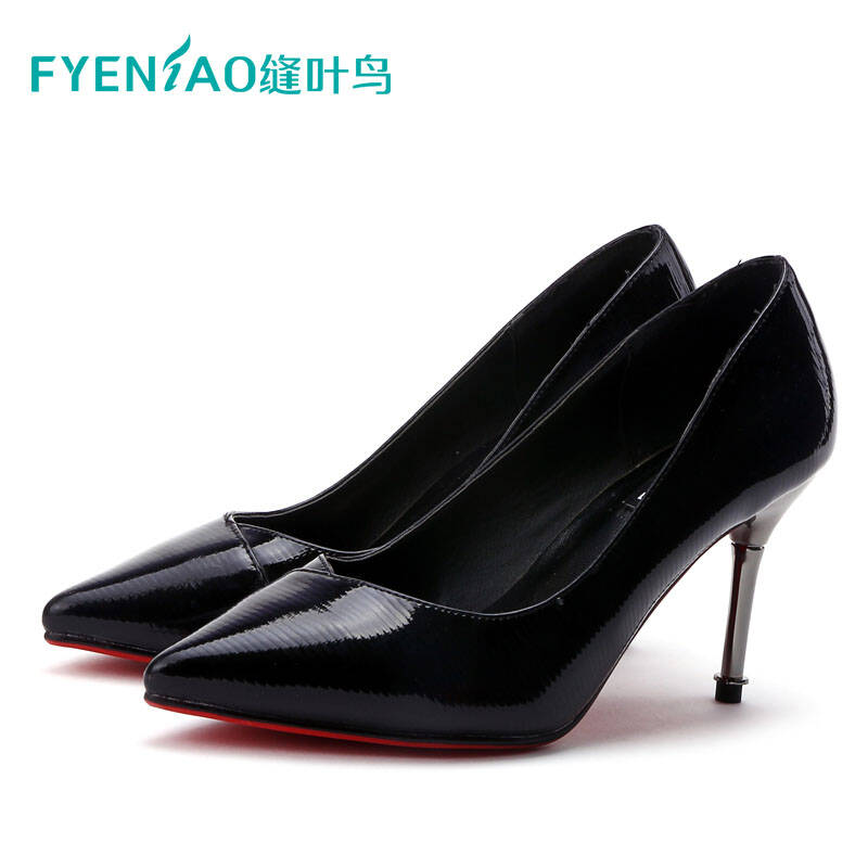 缝叶鸟2015秋季新款高跟单鞋女韩版尖头浅口职业女鞋 黑色 38