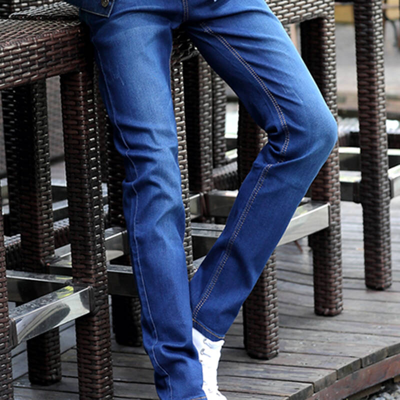 古仕卡特 牛仔裤男修身直筒小脚裤秋季韩版休闲男士牛仔裤 蓝色b 30