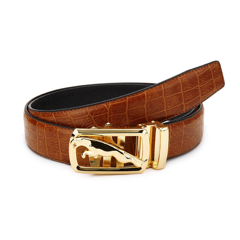 benyou先生 皮带男士正装头层牛皮自动扣商务时尚腰带男潮 棕色金豹扣