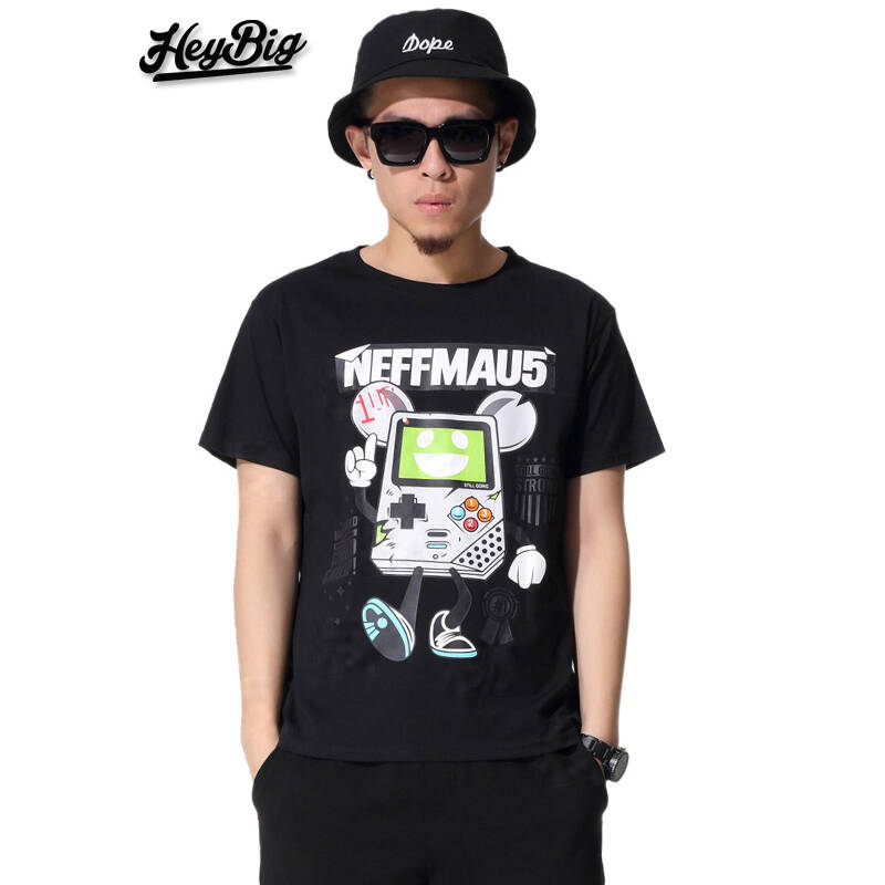heybig游戏短袖t恤 2014新款game boy衣服 纯棉t恤 男游戏机tee 黑色