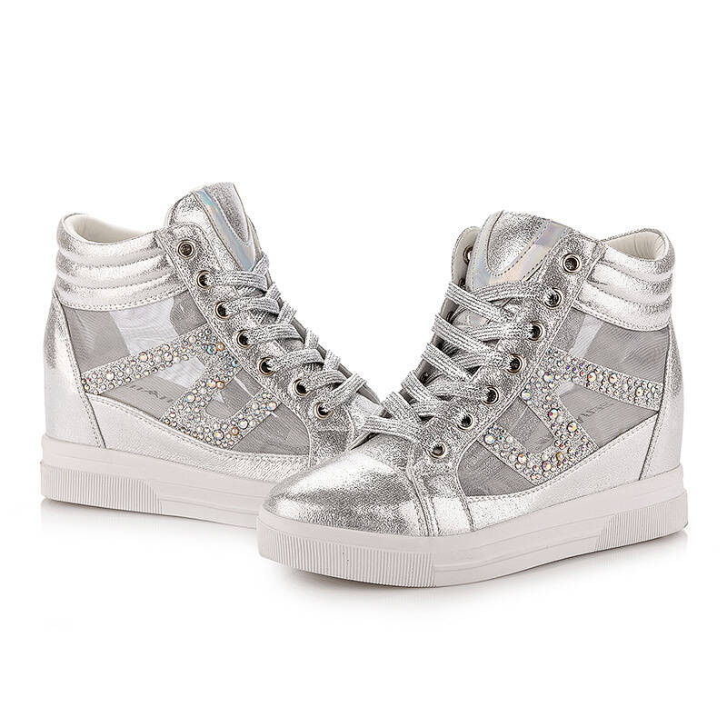 女鞋2015夏网鞋女高帮休闲鞋女平底系带低跟韩版潮板鞋子透气 银色 35