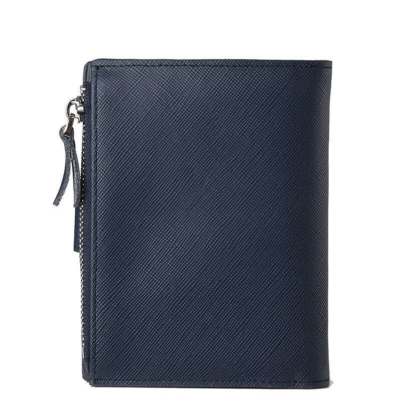 真皮钱夹卡包证件包商务休闲短款拉链多卡位皮夹男包包 蓝色 340102