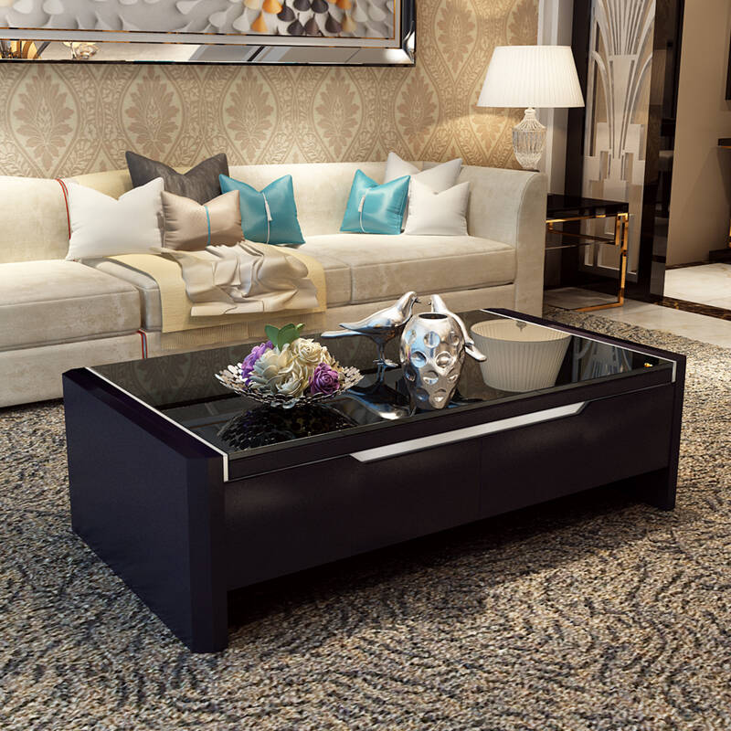 欣雅图 男人顾家茶几现代简约时尚茶几 钢化玻璃茶几 黑白1192 黑色