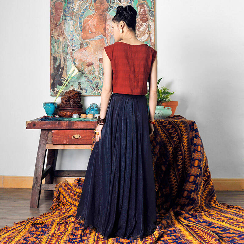 复古春夏出游纱松紧腰文艺长裙拖地波浪长裙 多色可选 黑色 六片裙 裙