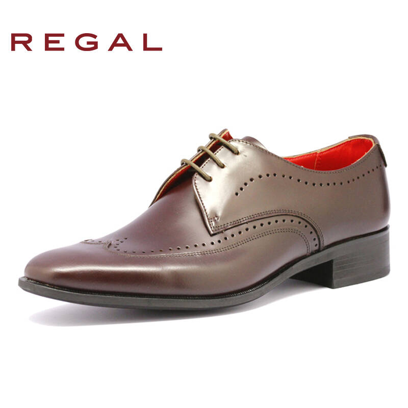 regal丽格秋冬商务正装头层牛皮系带男士皮鞋真皮男鞋t05b 酒红色 39