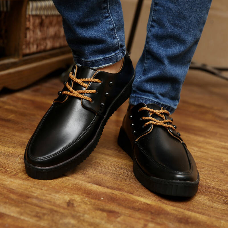 奥曼奴 韩版男鞋男士皮鞋休闲鞋 春夏季新款英伦鞋子板鞋 黑色 39
