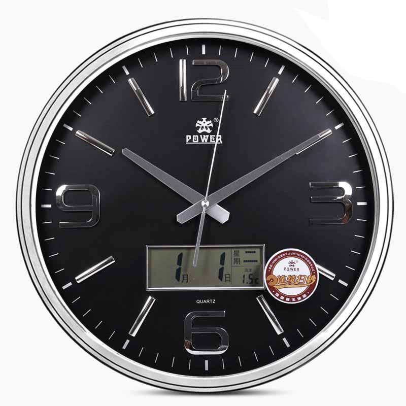 霸王(power) 静音挂钟日历显示石英钟表pwm566 黑色