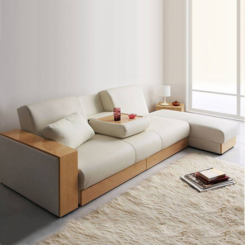 简安娜 日式多功能储物沙发可折叠皮艺沙发床 带抽屉三人位沙发组合