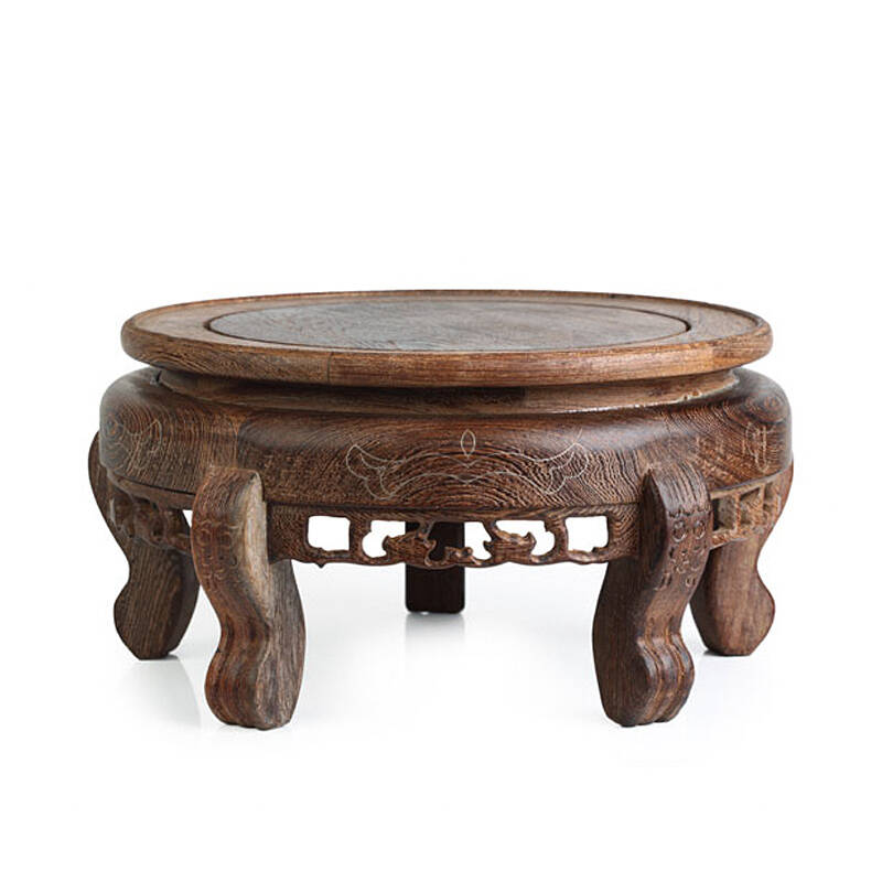 乾雅堂 木质圆形高脚古典花瓶托实木花盆底座 手工镂空雕花鸡翅木圆形