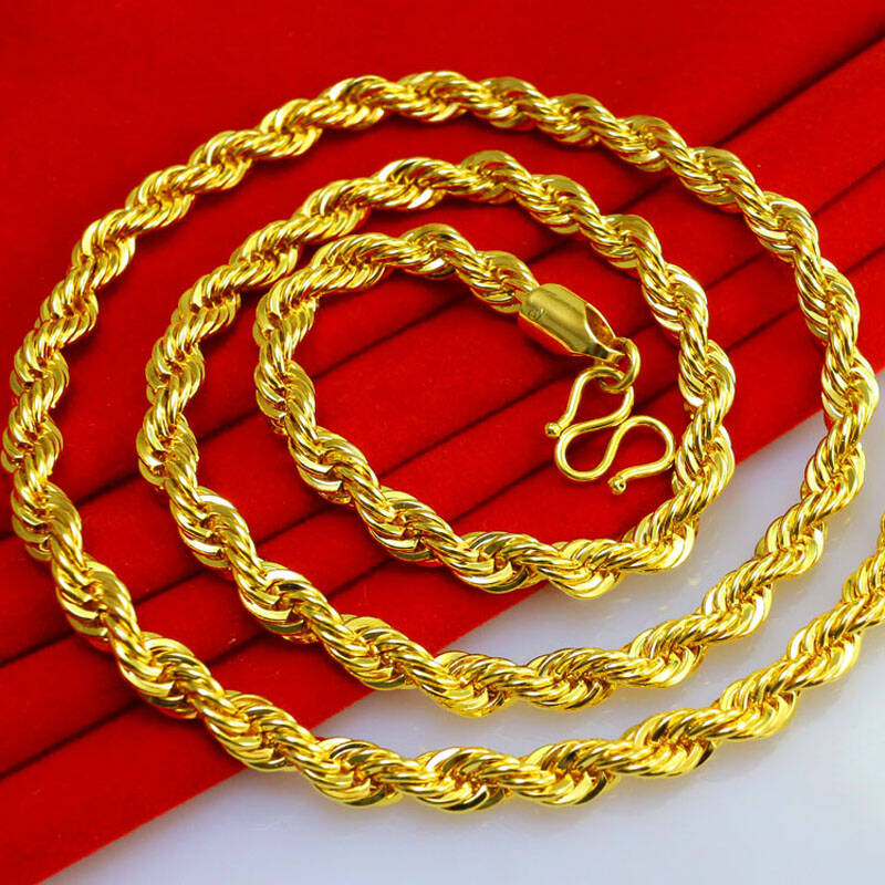 千影珠宝 黄金项链男士款结婚首饰麻花链麻绳井绳链大粗重宽仿真金