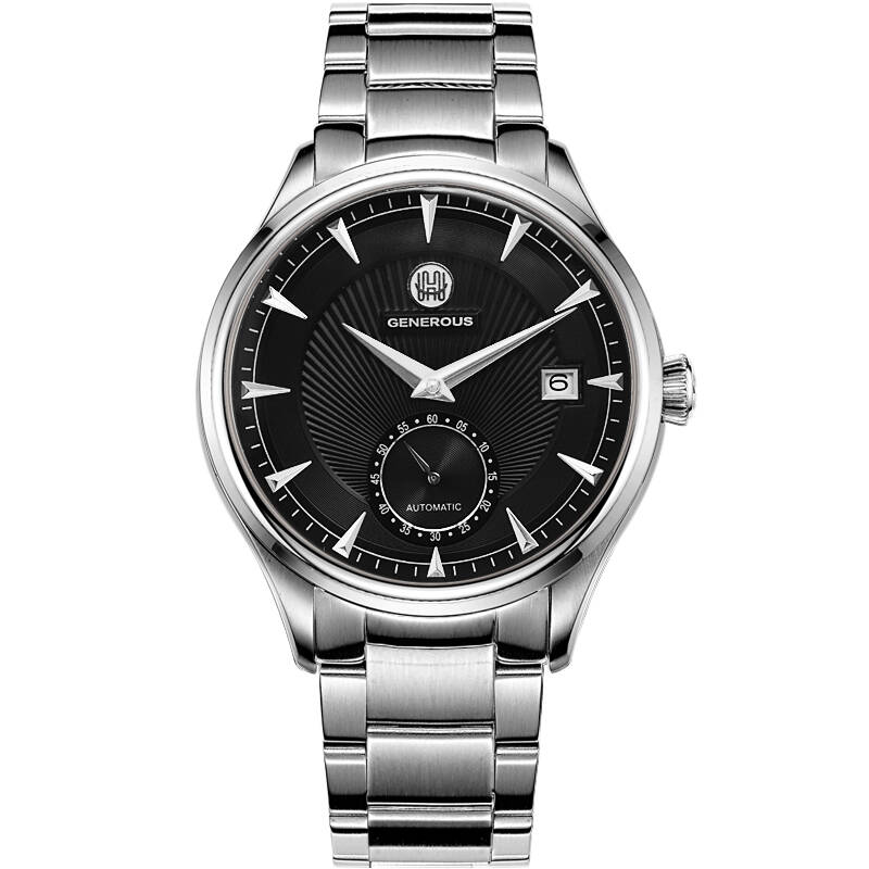 豪情(generous)男士手表全自动机械表夜光防水男式腕表 黑色 钢带