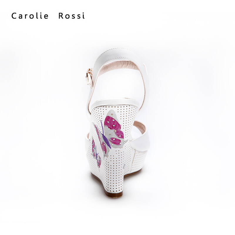 carolie rossi2015夏季鬆糕坡跟高跟女鞋防水臺一字扣鏤空魚嘴涼鞋cr