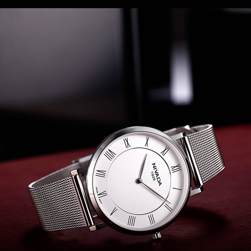 尼维达(nivada)纤薄钢带蓝宝石玻璃镜面石英男表gq8026-108110