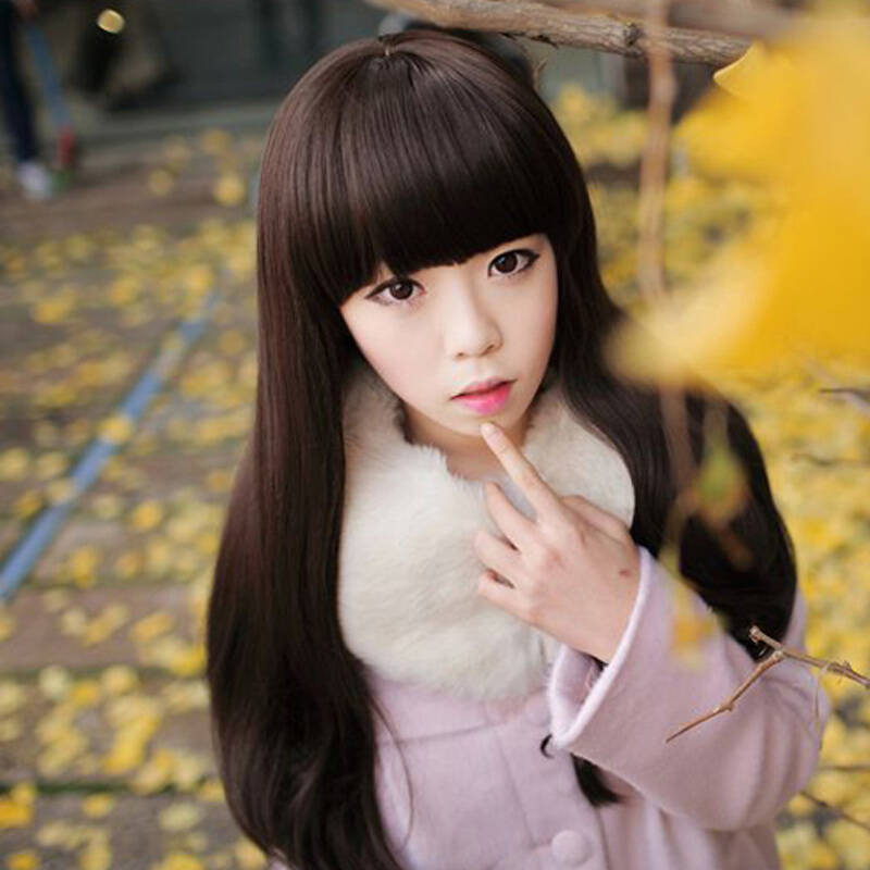 美元素假发 女 甜美可爱长直发齐刘海修脸长发型 假发套 hg144 2t33号