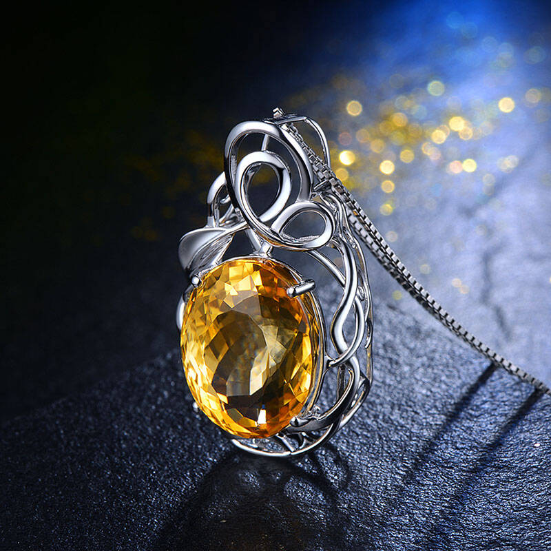 恒久之星 交织18k金镶嵌黄水晶吊坠女彩色宝石吊坠礼物