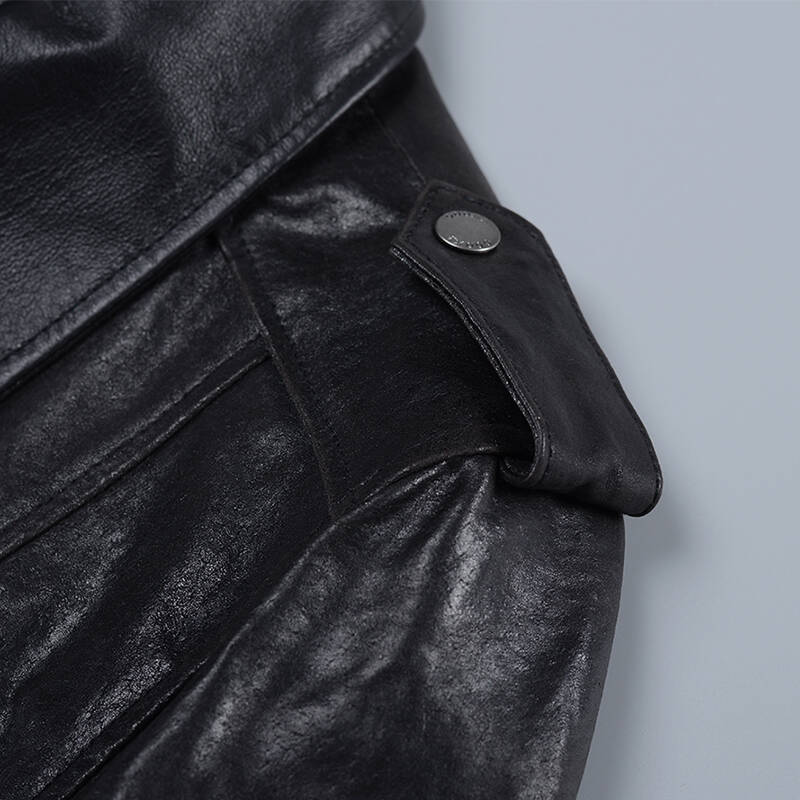 thooo男士翻领机车生化危机头层小猪皮高耐磨机车真皮皮衣皮夹克 黑色