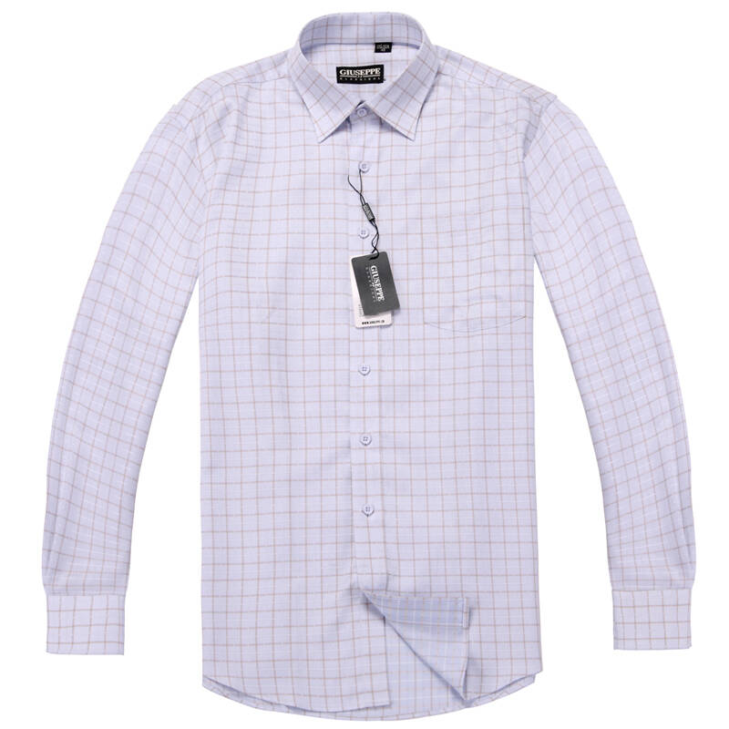 乔治白giuseppe 新款男装2015格子男士长袖衬衫时尚衬衣 浅蓝底格子