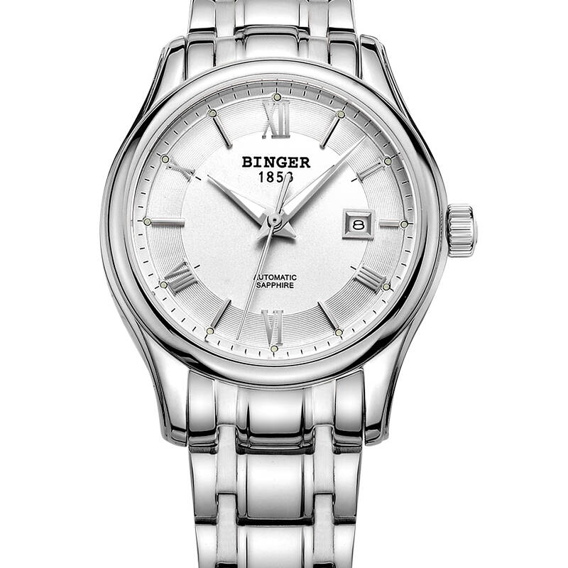 宾格binger手表女士手表镂空全自动机械表情侣对表时尚商务防水钢带