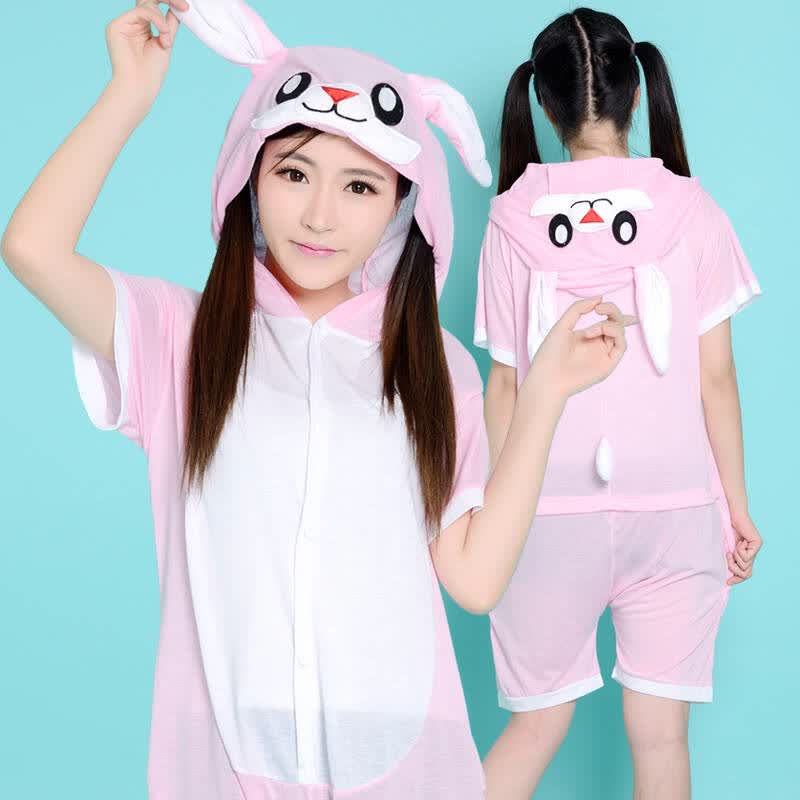 蒙绒朵 夏季情侣男女棉短袖卡通动物连体睡衣可爱兔子如厕版 夏-兔子