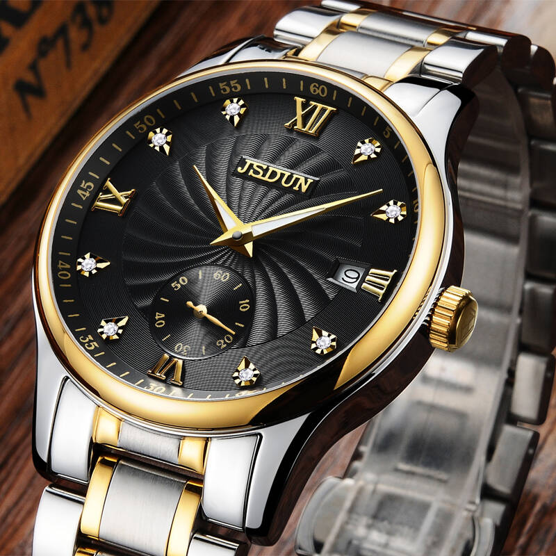 金仕盾(jsdun)男士手表 全自动机械男表 夜光日历钢带