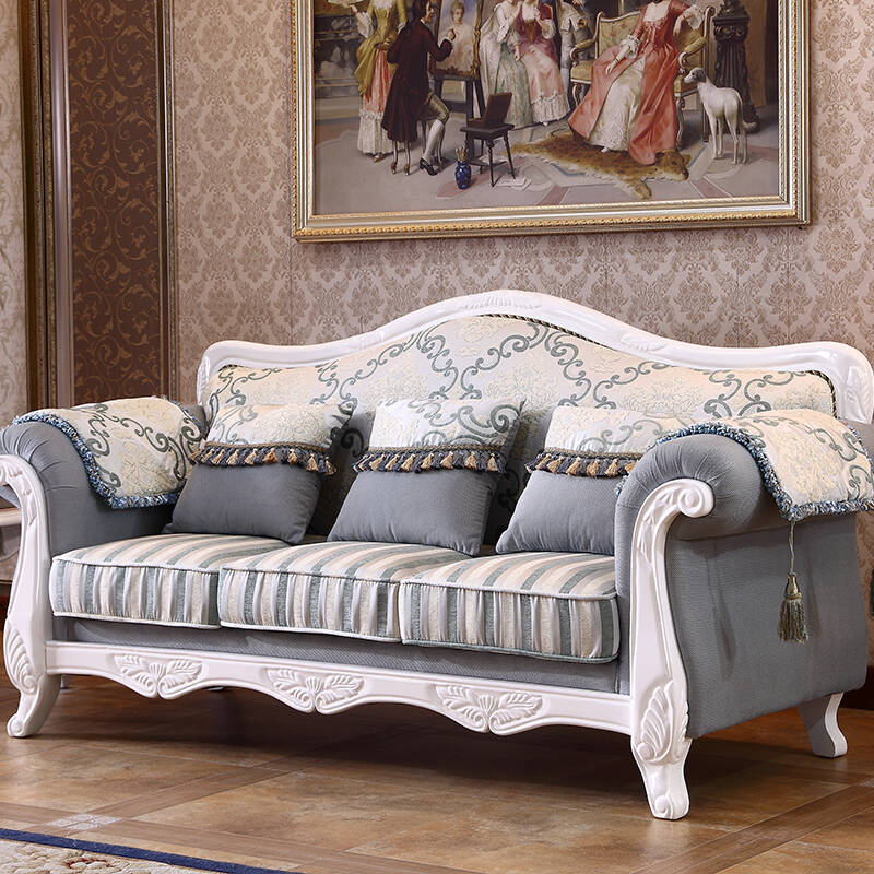 沙发欧式沙发 田园布艺沙发组合古典美式沙发 客厅实木沙发 碧水蓝天