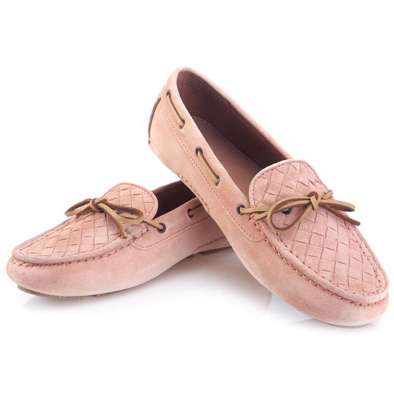 bottega veneta 宝缇嘉 女款裸色绒面羊皮编织平底系绳休闲鞋 283058