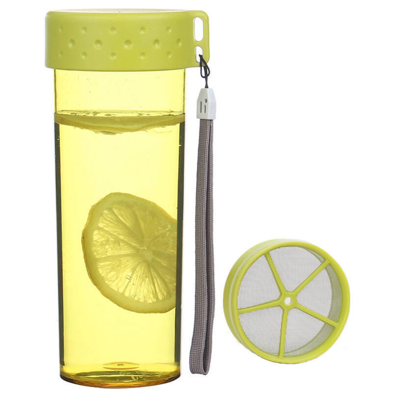 私家良品cica 塑料杯子防漏运动款 单层透明水杯带盖随手杯 绿色 480