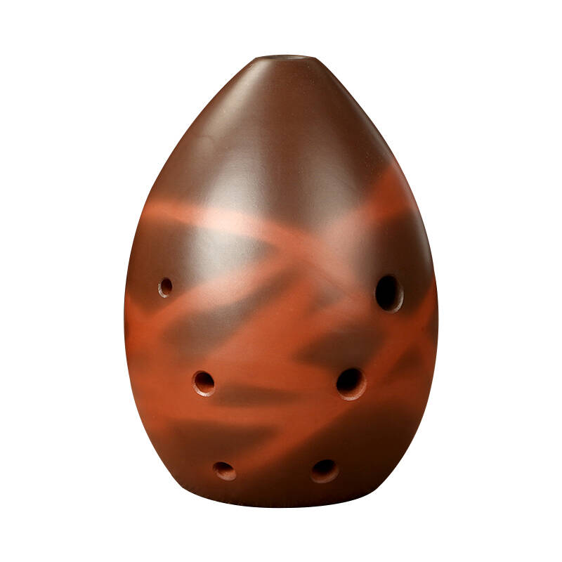 七星埙 八孔梨形熏烧红陶 陶埙 埙八孔 初学 古朴线纹 f调