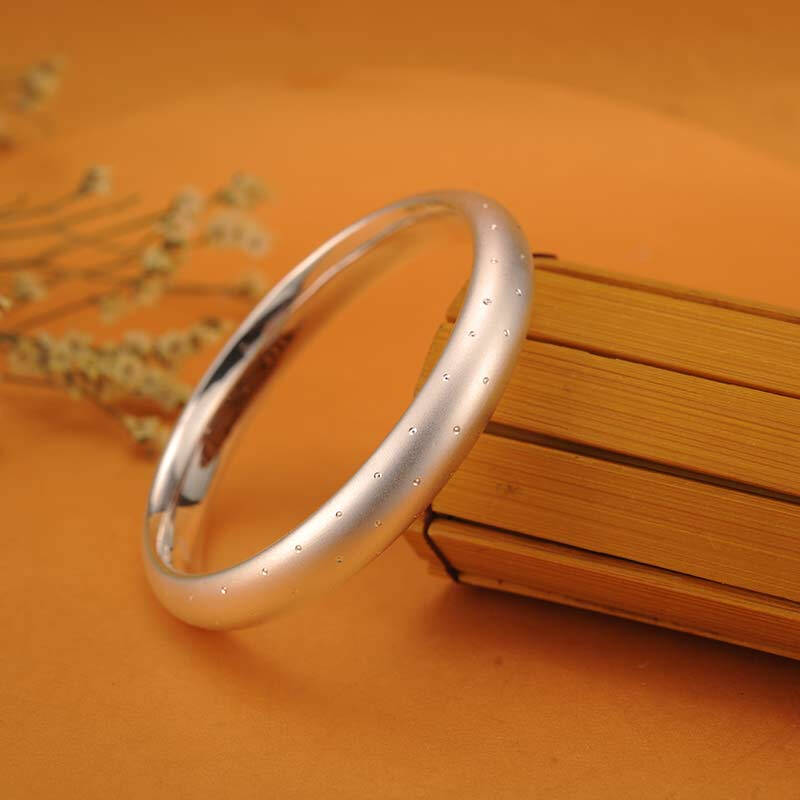 百年宝诚 银手镯女款星河银手镯闭口宽版送女友礼物银色