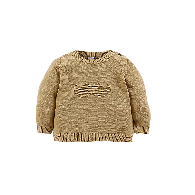 贝贝帕克 男女儿童秋冬套头毛衣宝宝纯棉圆领毛线衣针织衫上衣 土黄
