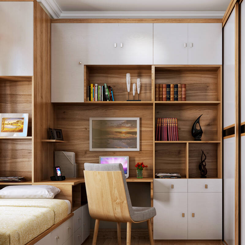 索菲亚 衣柜 韩式田园风格木床推拉门衣柜转角书桌书柜套餐 全屋定制
