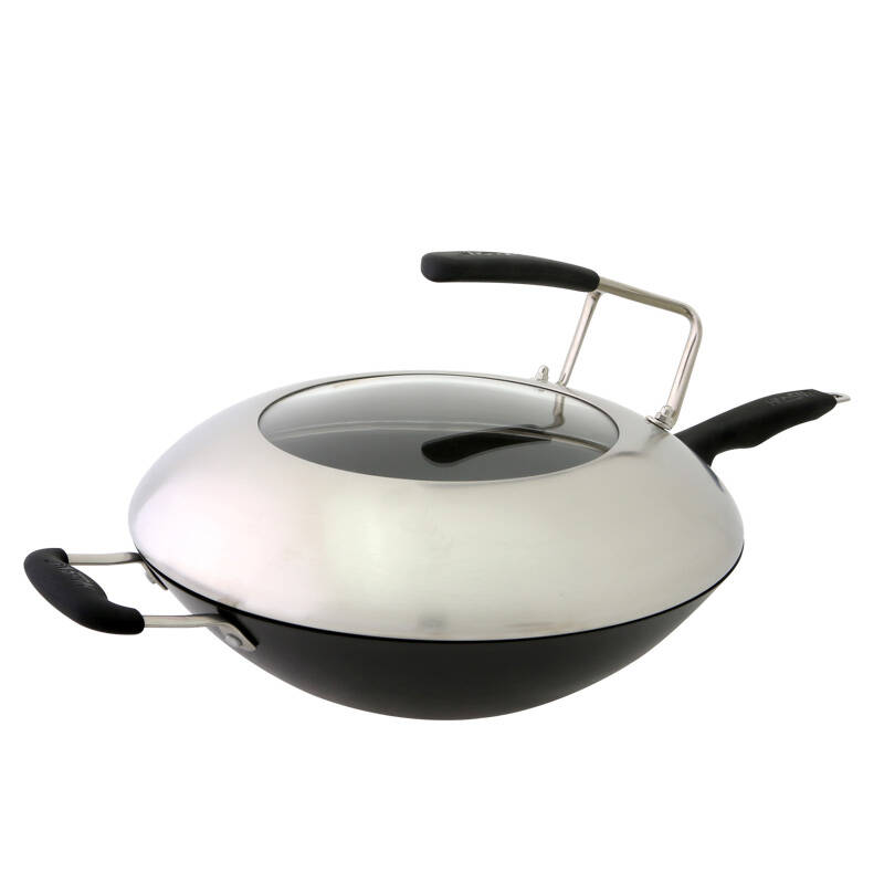 豪森(haosn) 第三代黑珍珠无涂层铸铁不锈电磁炉炒锅不粘锅铁锅 32cm