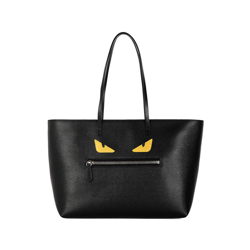 fendi芬迪新款女士箱包牛皮黄眼睛怪兽手提包 8bh185 1bv 黑色