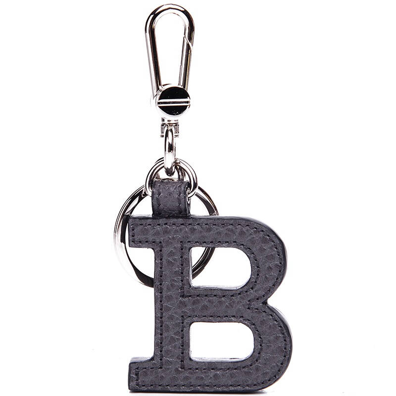 bally 巴利 男士银色金属深灰色b字母牛皮钥匙扣 sampo/135 6200083