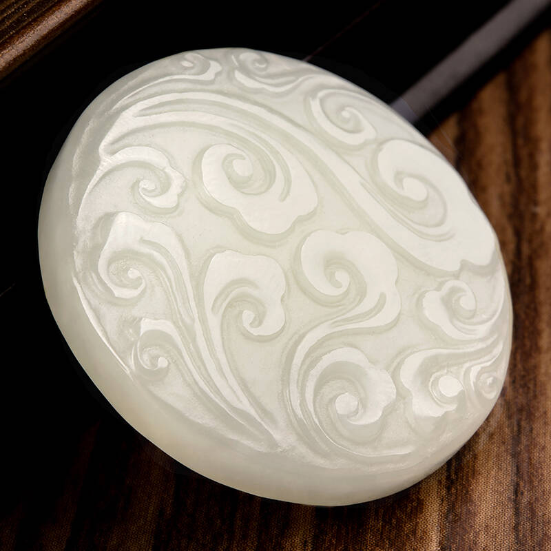 千琢美玉 和田玉双面精雕祥云平安无事玉牌 附鉴定证书 n200119