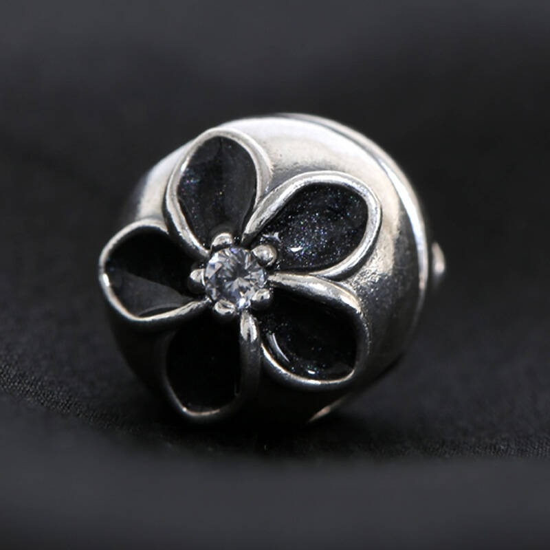 pandora 潘多拉 黑色神秘花朵固定扣串珠 791408cz