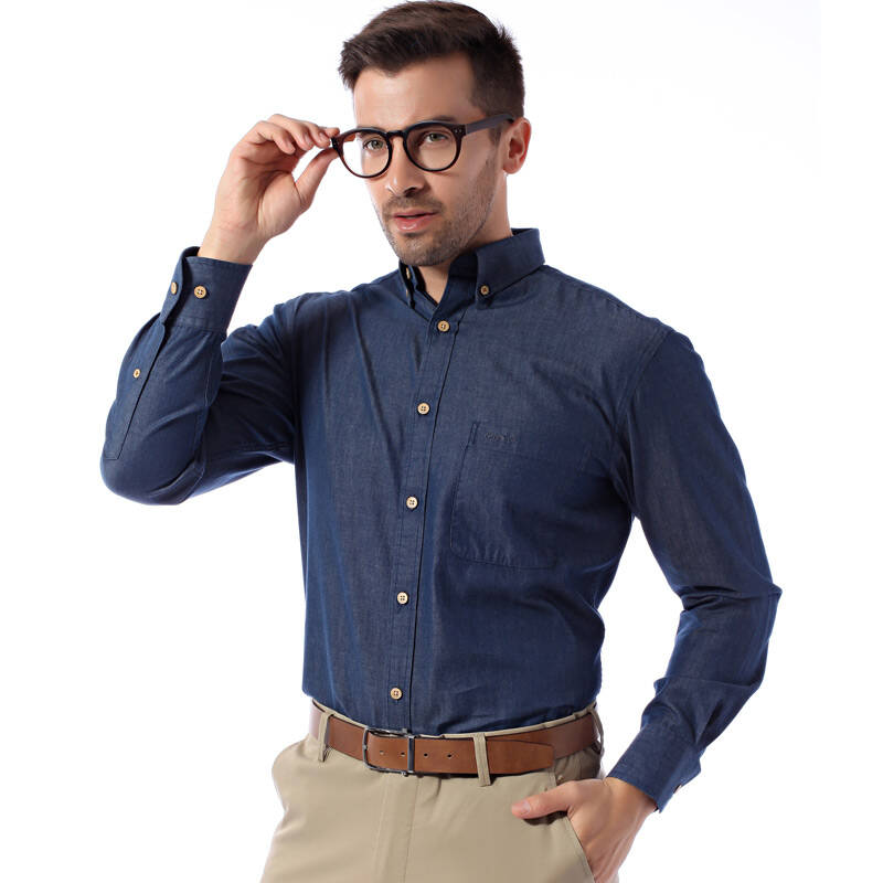 大卫山(dave hill)秋款男士商务休闲衬衣 牛仔布男长袖衬衫 深蓝nv 43