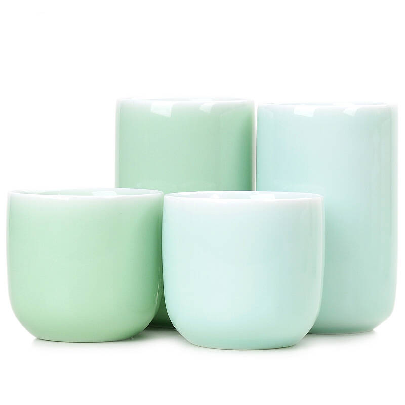品茗杯茶具茶碗直口杯小主人杯手抓青瓷茶杯 陶瓷 青瓷绿大号直口杯