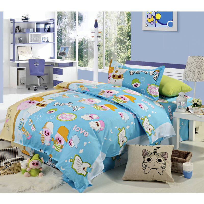 米优米卡 全棉儿童三件套 纯棉卡通学生床品套件 幼儿园床品 麦兜