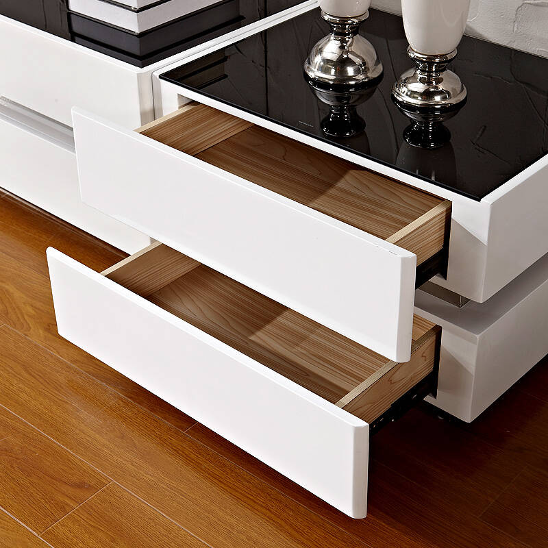 钢化玻璃地柜 烤漆 伸缩抽屉储物电视柜 白色 电视柜 电视柜