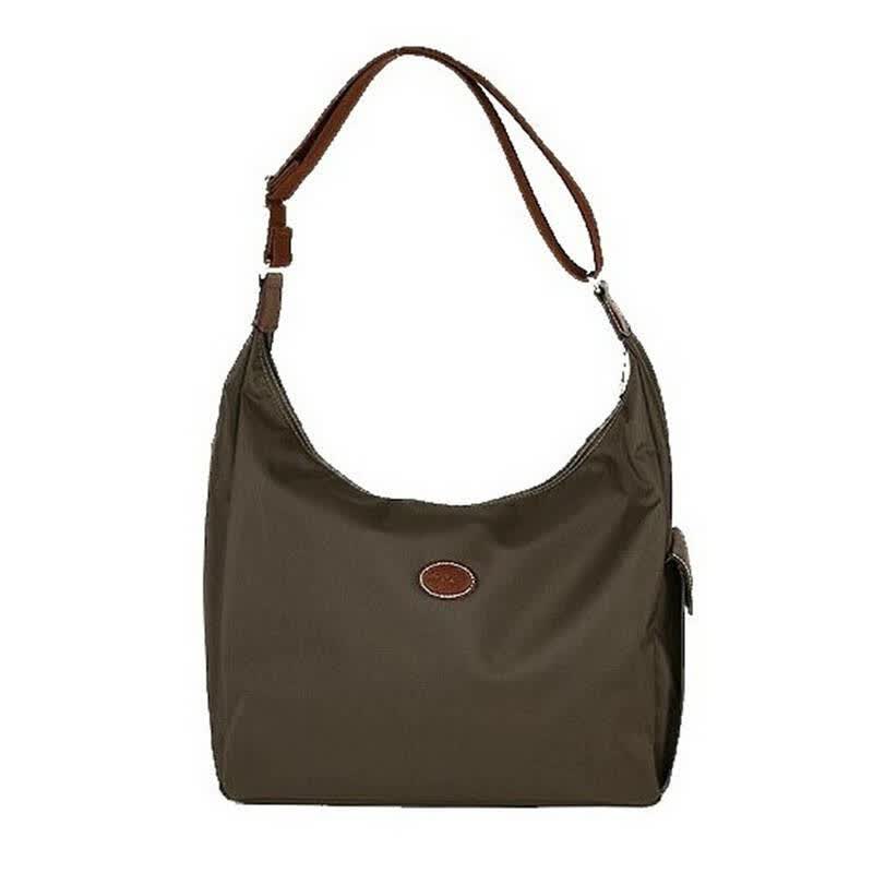 longchamp 珑骧lepliage系列女士尼龙斜挎包hobo袋 深褐色