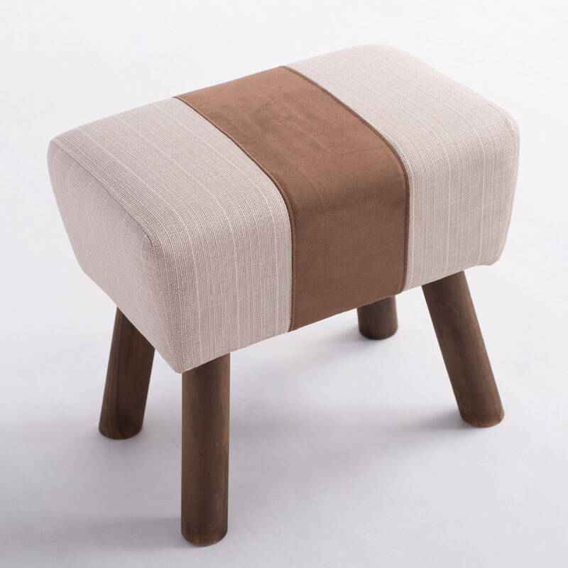 简域小圆矮软凳子方脚凳布艺椅子实木hlm-010 c款米棕间隔色