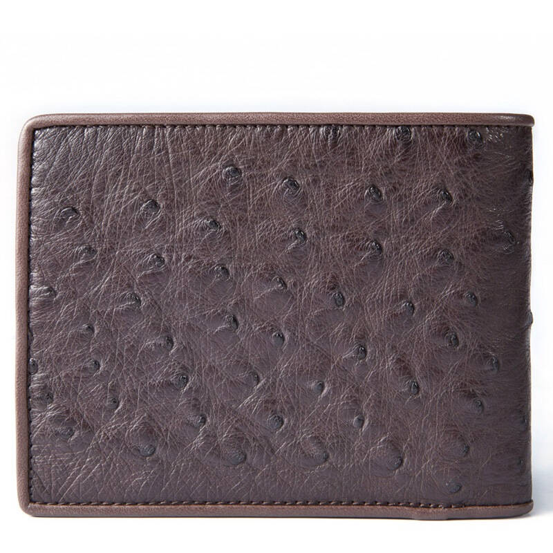 海森梅尔horsemen 鸵鸟皮男士钱包 真皮短款多卡位男式钱夹610101 啡